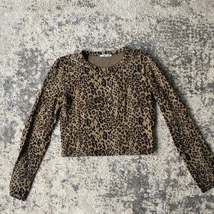 Zara Leopard Knit Long Sleeve Top